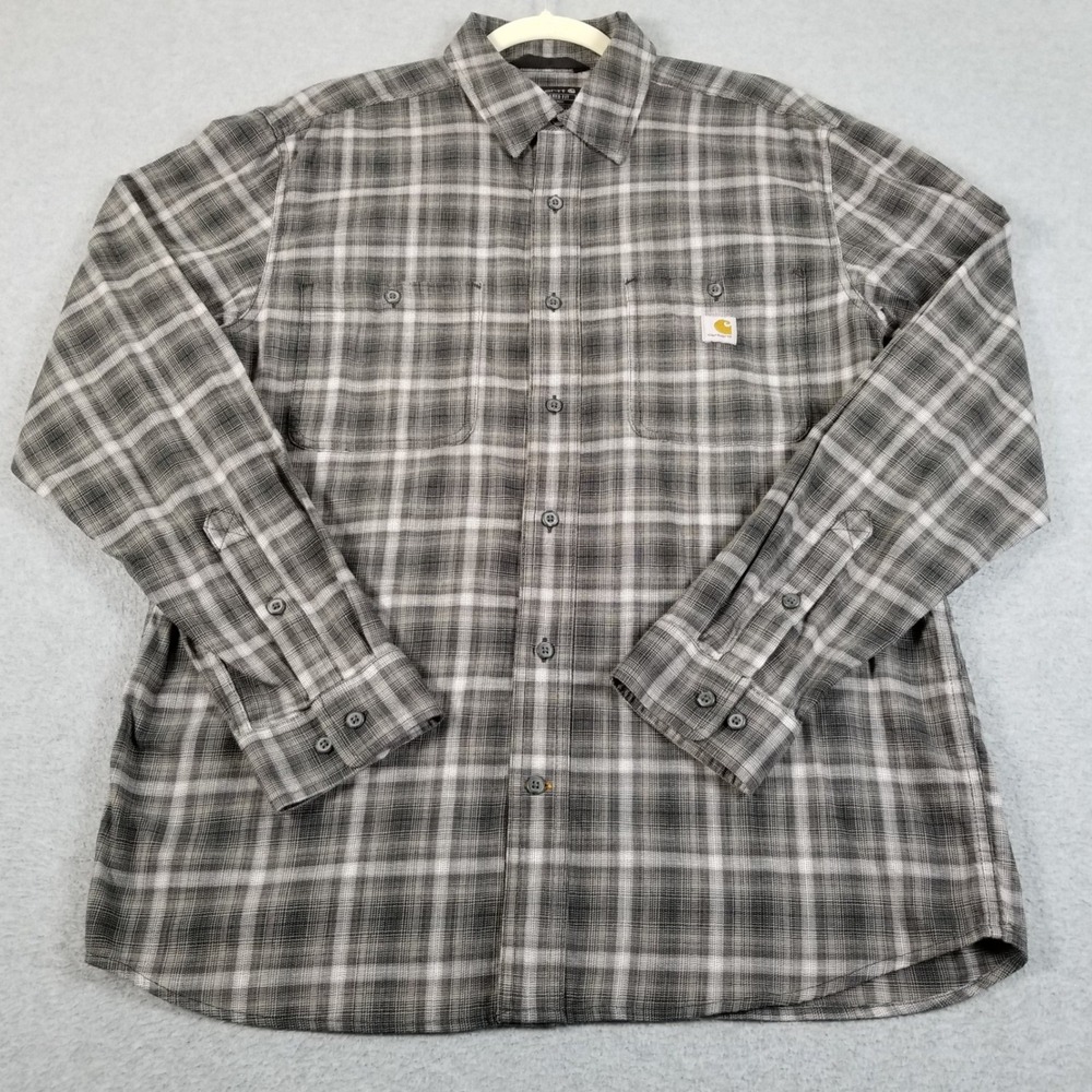 Carhartt Button Up Shirt Men M Medium Gray Plaid Long Sleeve Relaxed Work Wear